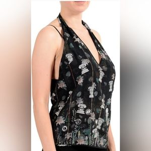 Authentic Versus By Versace Women's 100% Silk Multi-Color Blouse Halter …